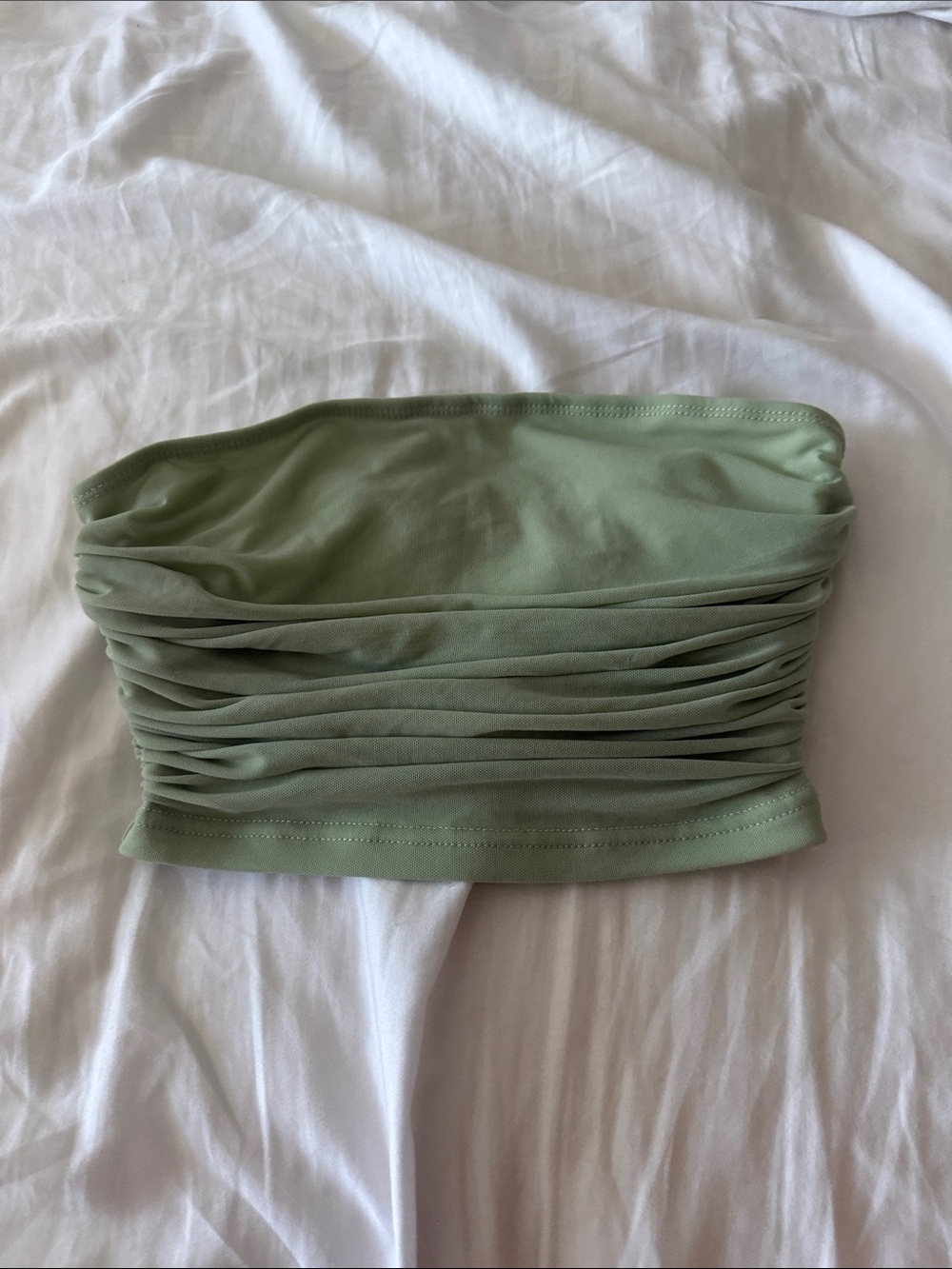 Sage Green Ruched Bandeau Top